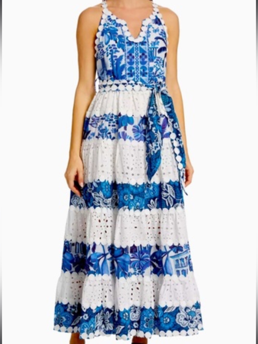 FARM Rio NWT Medium Mixed White and Blue Prints Maxi Dress